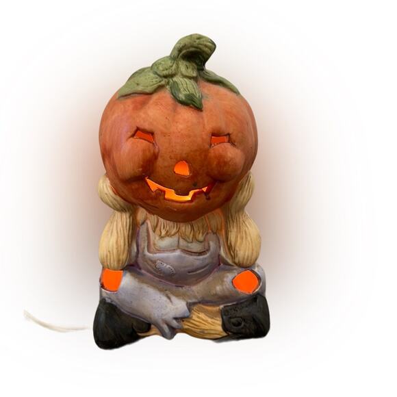 Vintage Brinn's Porcelain Halloween Jack O’ Lantern Scarecrow Night Light. 7” - Picture 2 of 10